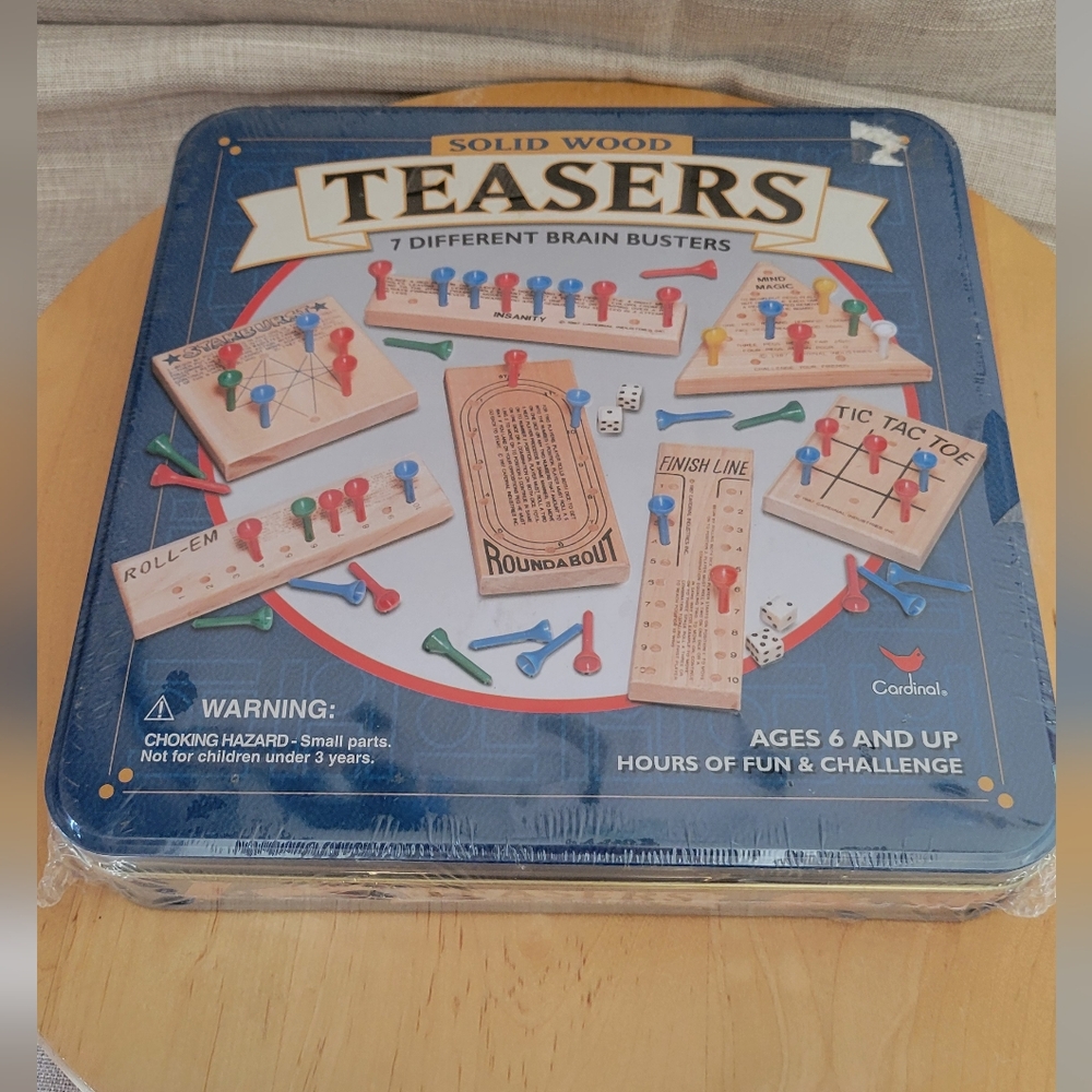 NWT Teasers 7 Different Solid Wood Brain Busters Exercise Game Tin 2001